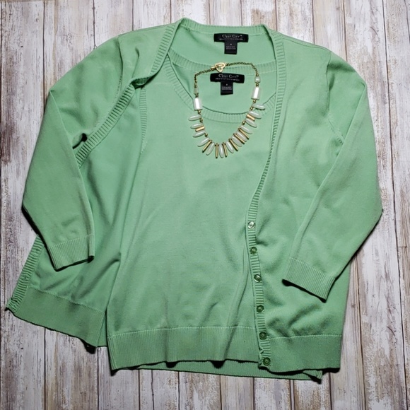 Spring Green Matching Knit Shell & Cardigan. - Picture 1 of 5